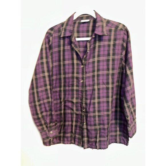 American Sweetheart Plaid Shirt Flannel Look Purple  Button Up Sz Medium - Picture 1 of 5